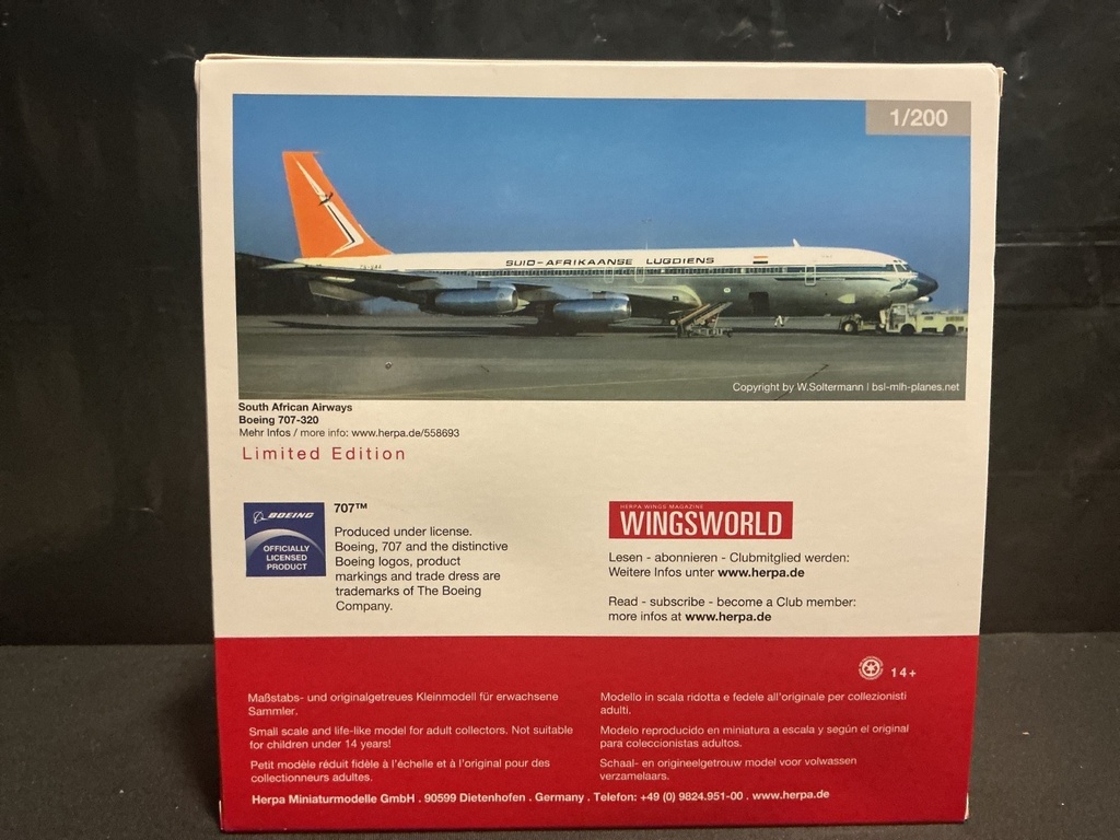 1/200 HERPA SOUTH AFRICAN AIRWAYS  BOEING 707-320 image