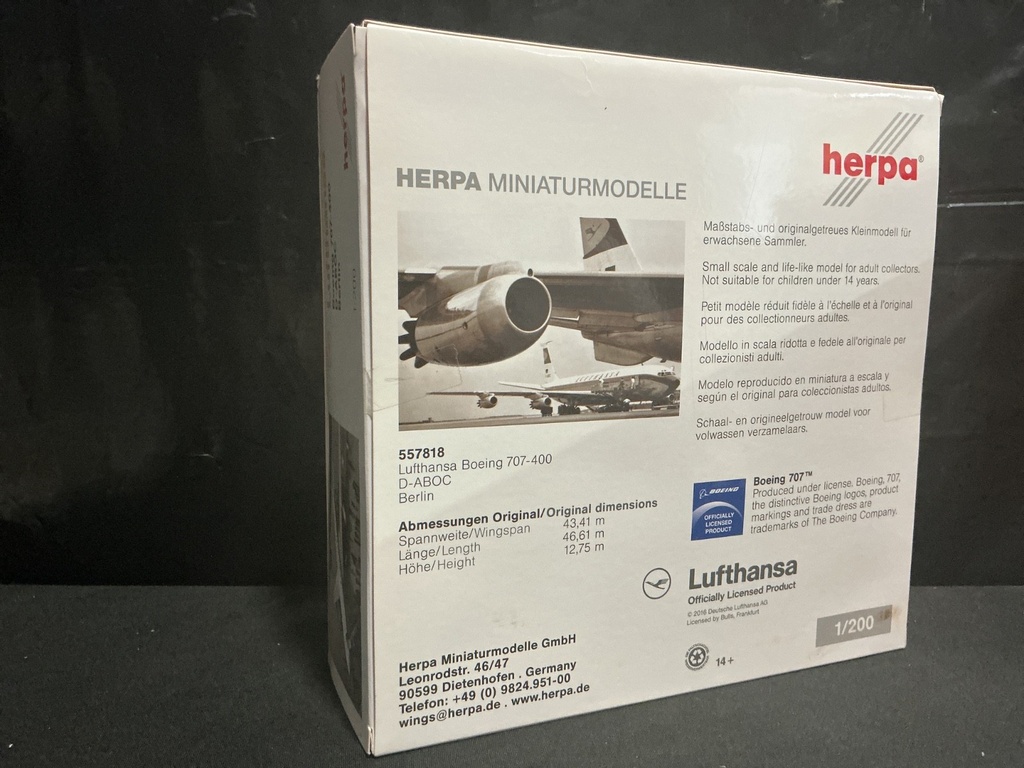 1/200 HERPA  LUFTHANSA NERLN AIRLINES BOEING 707-400 D-ABOC image
