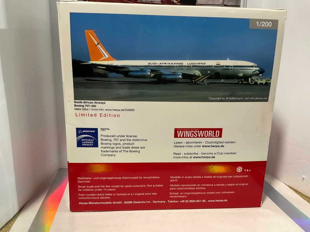 1/200 HERPA SOUTH AFRICAN AIRWAYS  BOEING 707-320~~~~~~ image