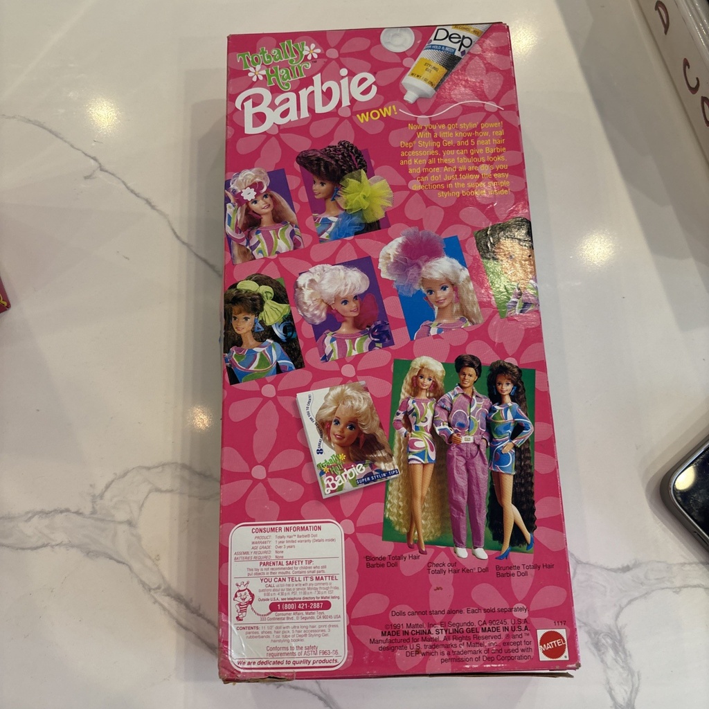 1991 NRFB Totally Hair BLOND & BrunetteBarbie Mattel NEW w DEP GEL image