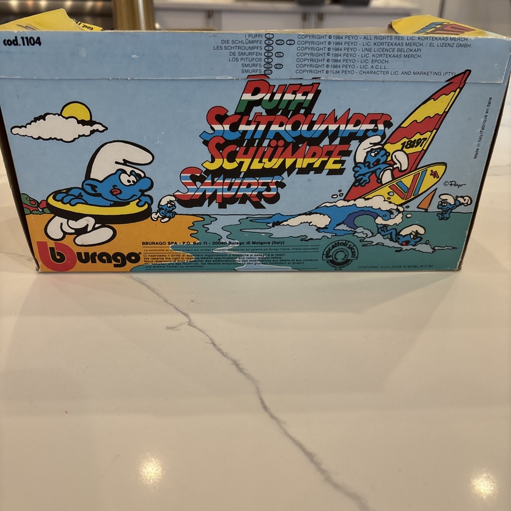 Smurfs Puffi  Jeep Vintage Smurf 1:24 Die Cast New NIB 1984 Burago Italy 80s image