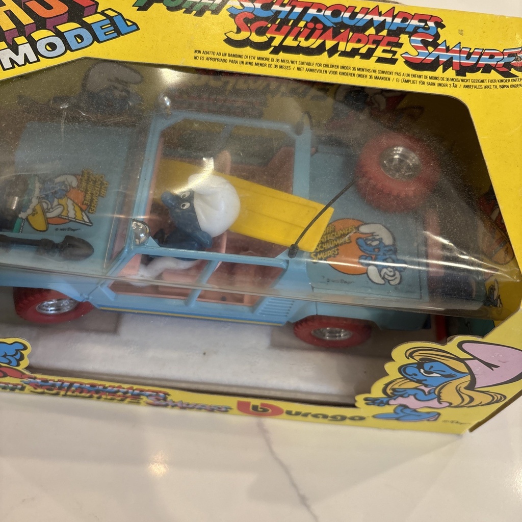 Smurfs Puffi  Jeep Vintage Smurf 1:24 Die Cast New NIB 1984 Burago Italy 80s image