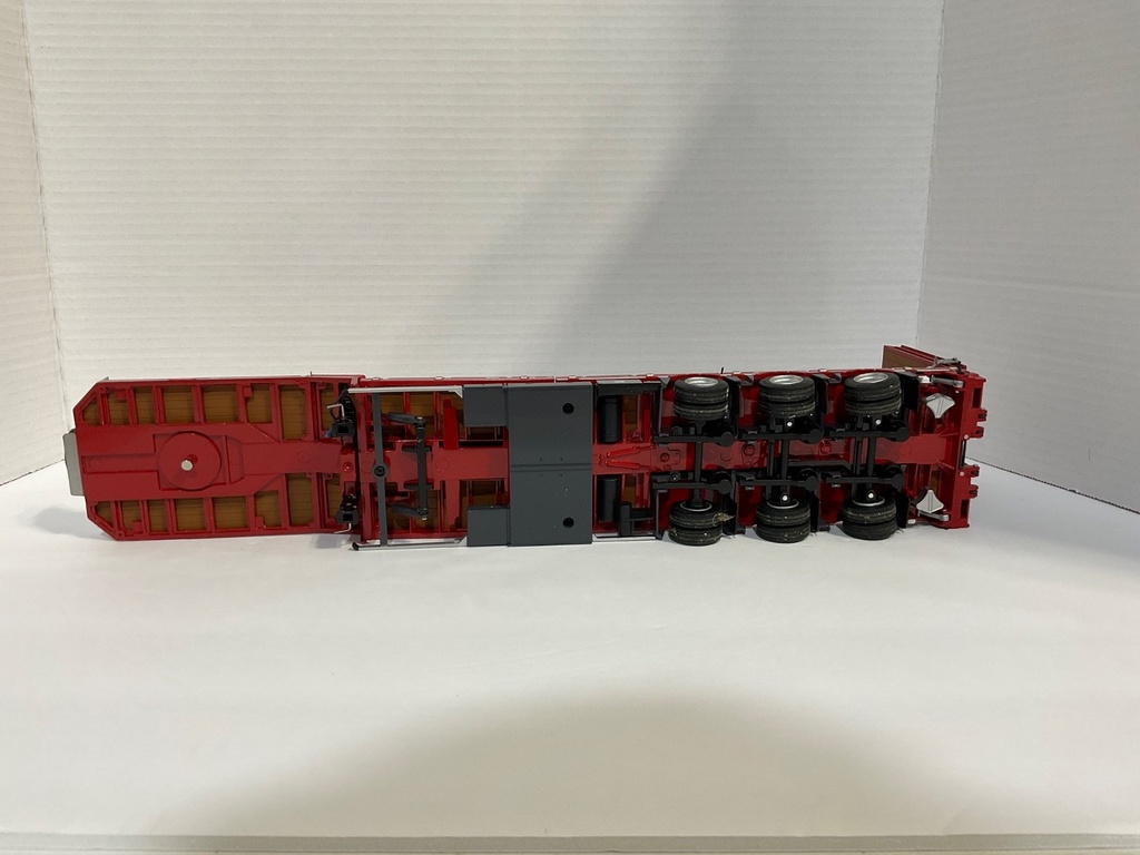1/32 Marge Models Triple Axle Lowboy Flatbed Trailer w Steerable Axles Red image