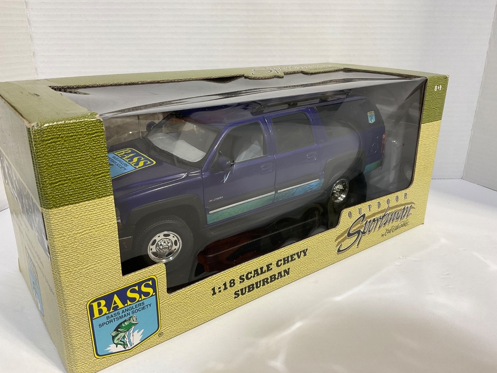 1:18 ERTL OUTDOOR SPORTSMAN B.A.S.S. CHEVY SUBURBAN BLUE/PURPLE ON GREY image