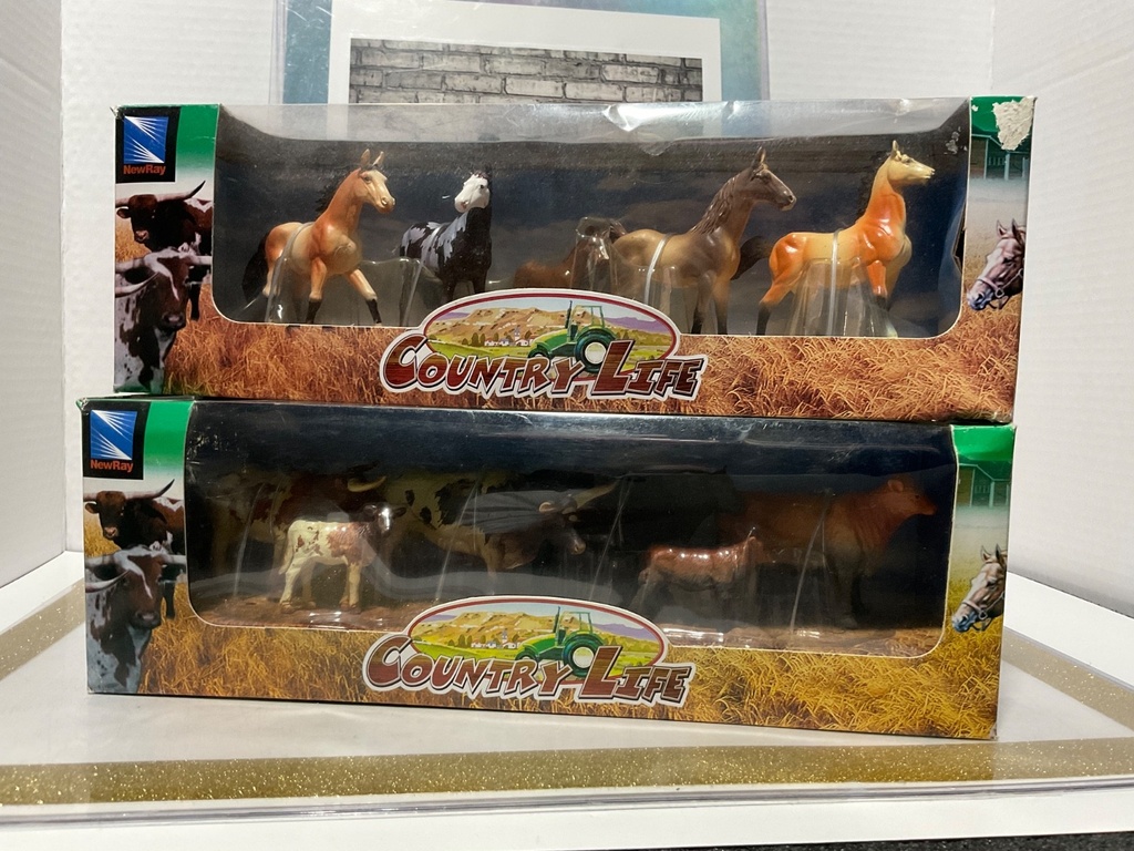 NEW RAY COUNTRY LIFE TOYS STEER , COWS, CALF HORSES image