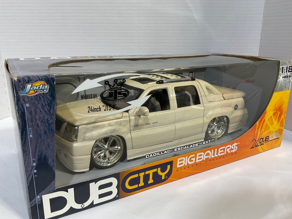 1:18 JADA TOYS DUB CITY BIG BALLERS CADILLAC ESCALADE (DISPLAYED) CREAM ON GREY image