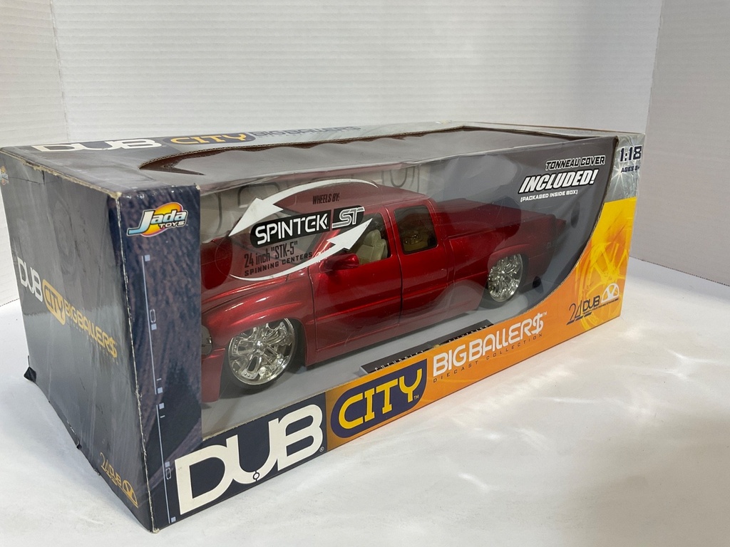 1:18 JADA TOYS DUB CITY (DISPLAYED) CHEVROLET SILVERADO RED ON CREAM image