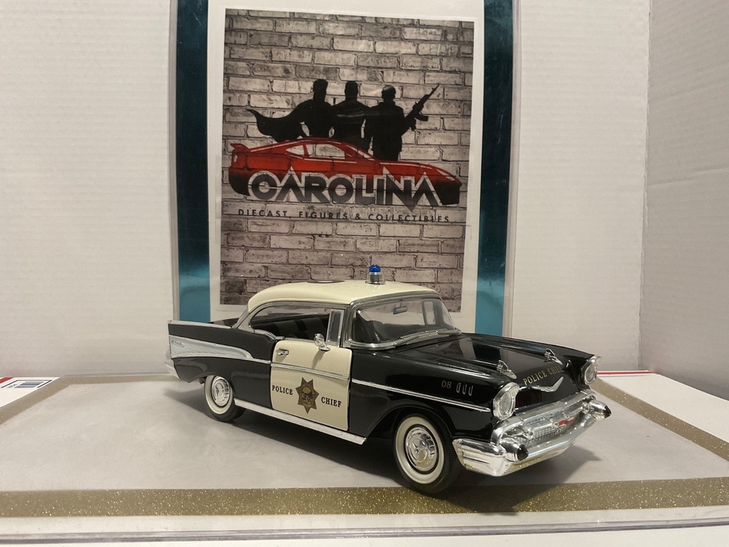 1/18: ROAD TOUGH 1957 CHEVROLET BEL AIR POLICE CHIEF #08 *LIGHT PAINT RASH* image