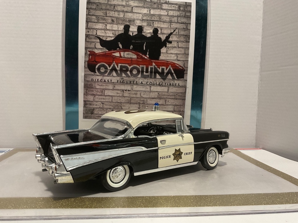 1/18: ROAD TOUGH 1957 CHEVROLET BEL AIR POLICE CHIEF #08 *LIGHT PAINT RASH* image