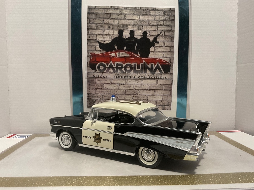 1/18: ROAD TOUGH 1957 CHEVROLET BEL AIR POLICE CHIEF #08 *LIGHT PAINT RASH* image
