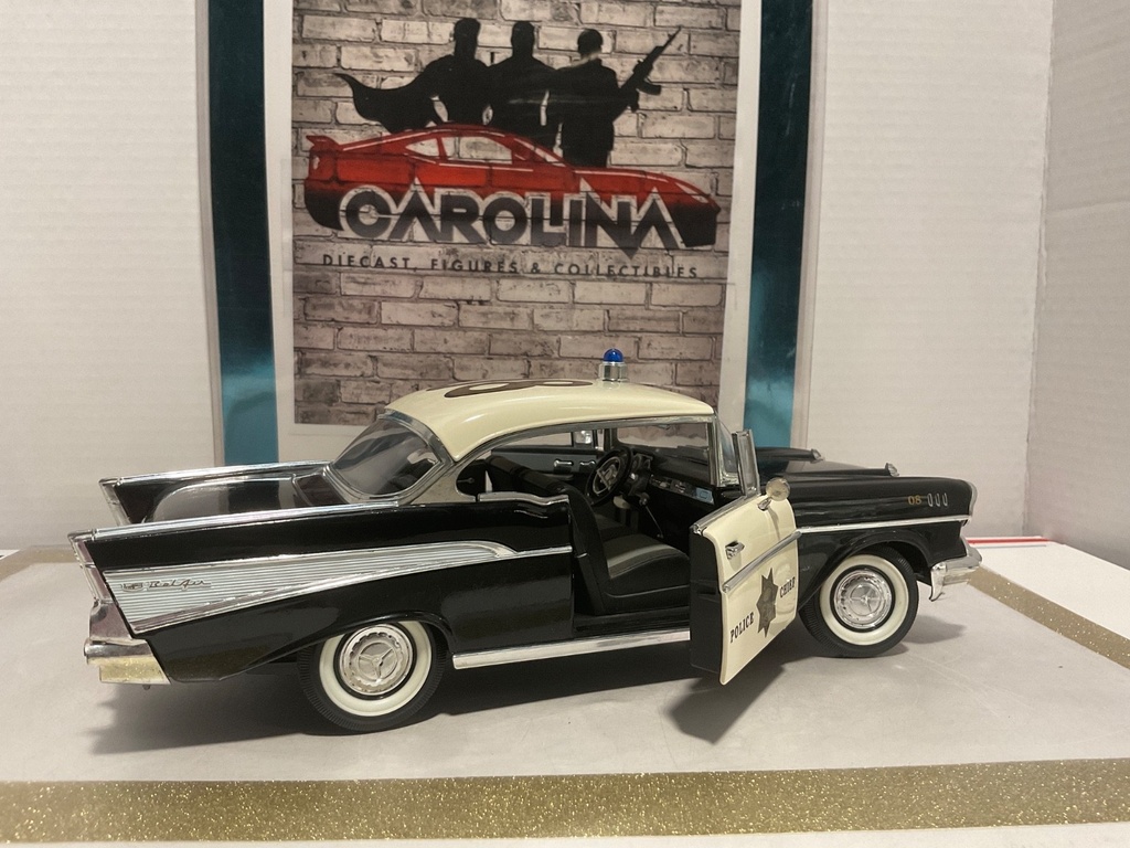 1/18: ROAD TOUGH 1957 CHEVROLET BEL AIR POLICE CHIEF #08 *LIGHT PAINT RASH* image