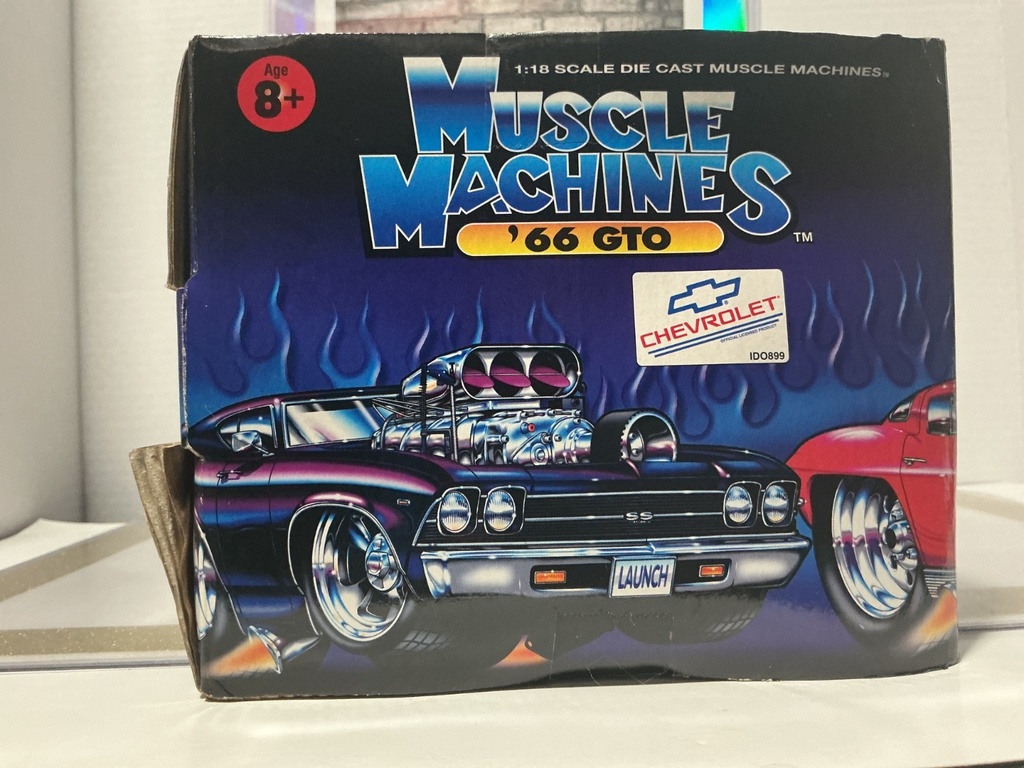 1/18: MUSCLE MACHINES RED WHITE AND BLUE ‘66 GTO [WATER DAMAGED BOX] image