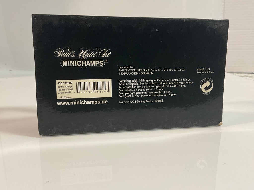 1/43 MINICHAMPS BENTLEY ARNAGE R RED LABEL GREEN  - Photo 4