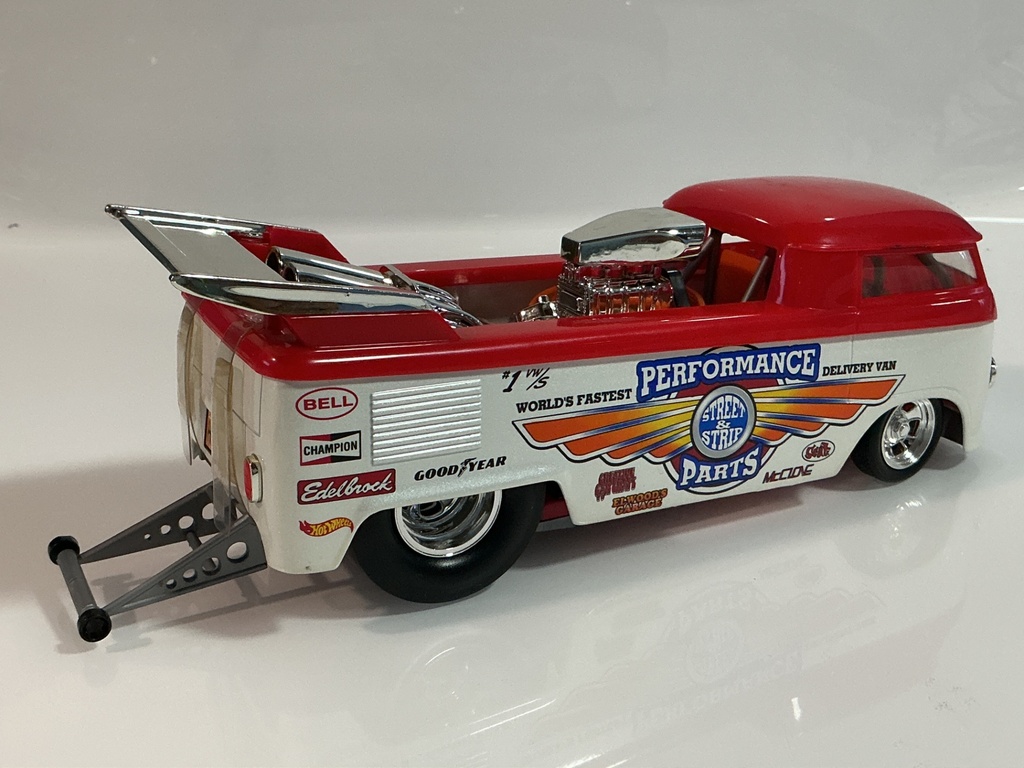 1/18 HOTWHEELS 1985 MATTEL CUSTOMIZED VW DRAG BUS RED / WHITE  - Photo 5