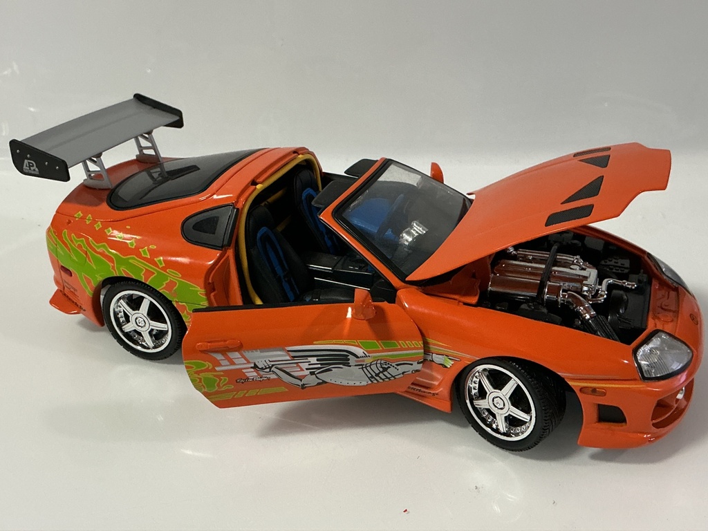 1/18 RACING CHAMPIONS 1995 TOYOTA SUPRA ORANGE ON BLACK/BLUE - Photo 4