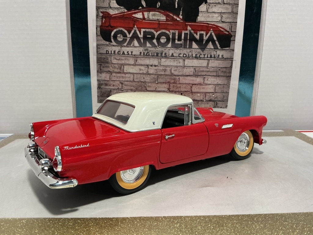 1/18: ROAD LEGENDS 1955 THUNDERBIRD RED AND WHITE ON BLACK image