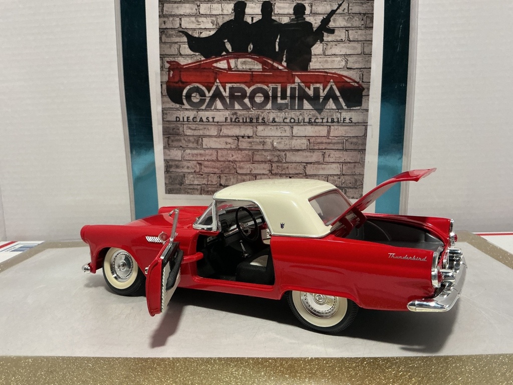 1/18: ROAD LEGENDS 1955 THUNDERBIRD RED AND WHITE ON BLACK image