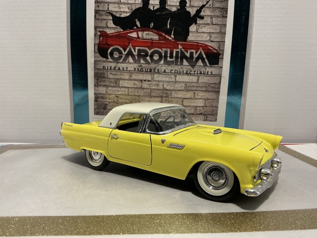 1/18: ROAD TOUGH 1955 FORD THUNDERBIRD YELLOW ON WHITE *SCUFFS ON BUMPER* image