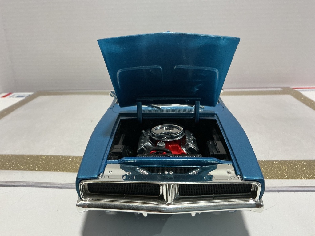 1/18 HOT WHEELS ‘69 DODGE CHARGER BLUE ON BLACK *PAINT BUBBLES ON TRUNK image