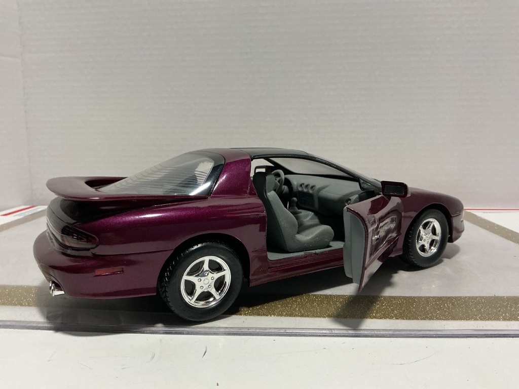 1/18 ERTL 1996 PONTIAC TRANS AM PURPLE ON GREY *DOOR BROKEN image