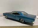 1/18 ERTL 1969 PLYMOUTH BLUE ON BLACK ROAD RUNNER *PAINT FADE SPOT ON ROOF* image