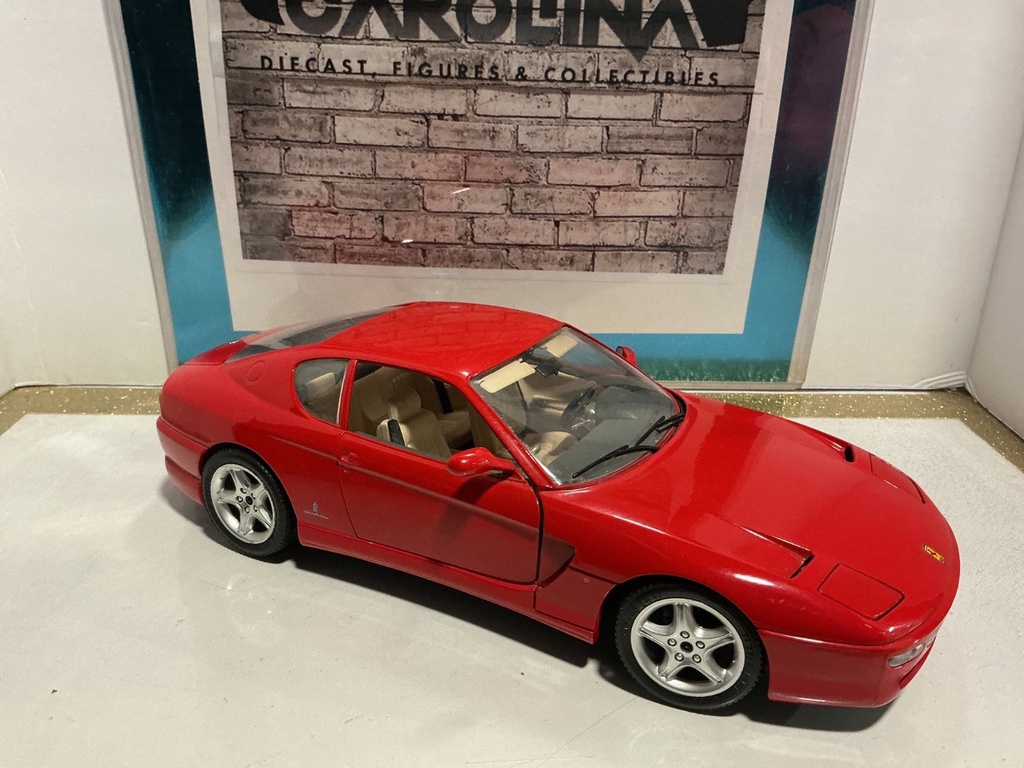 1:18 BURAGO ITALY 1992 FERRARI 465 GT RED ON TAN *DRIVER DOOR NEEDS ADJUSTMENT image