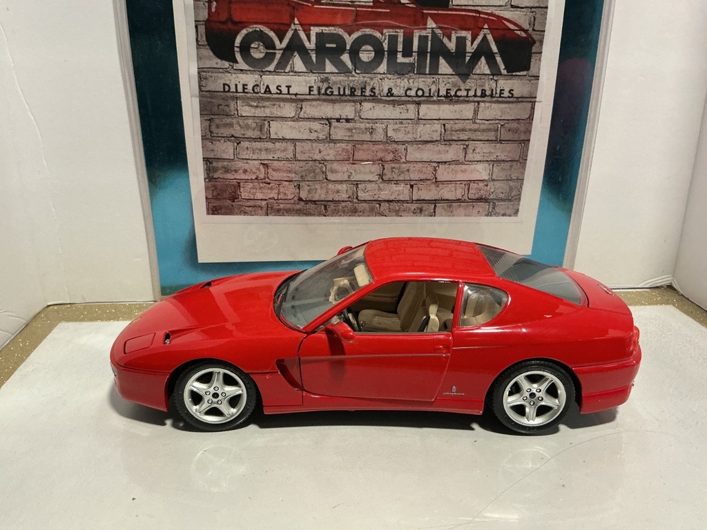 1:18 BURAGO ITALY 1992 FERRARI 465 GT RED ON TAN *DRIVER DOOR NEEDS ADJUSTMENT image