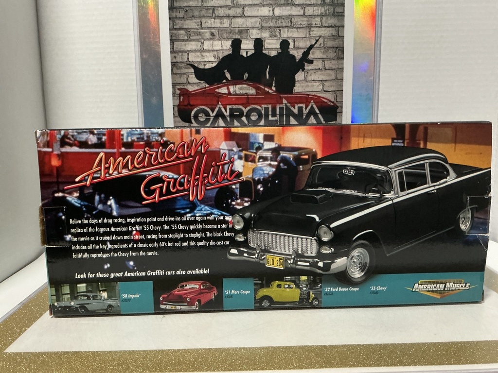 1:18 ERTL AMERICAN GRAFFITI ‘55 CHEVY BLACK ON BLACK image