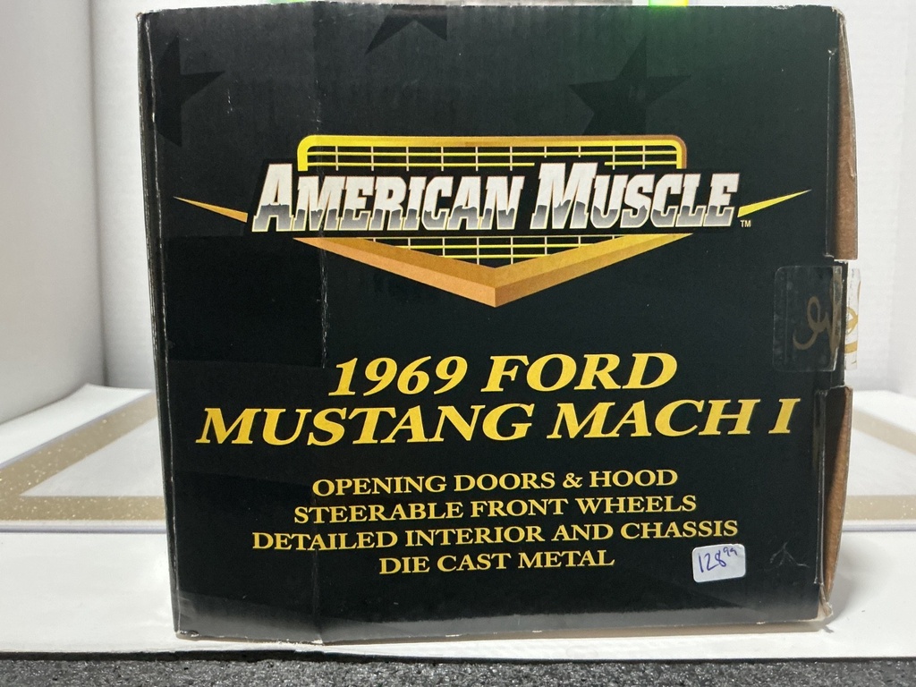 1:18 ERTL 1969 FORD MUSTANG MACH 1 BLUE ON WHITE image