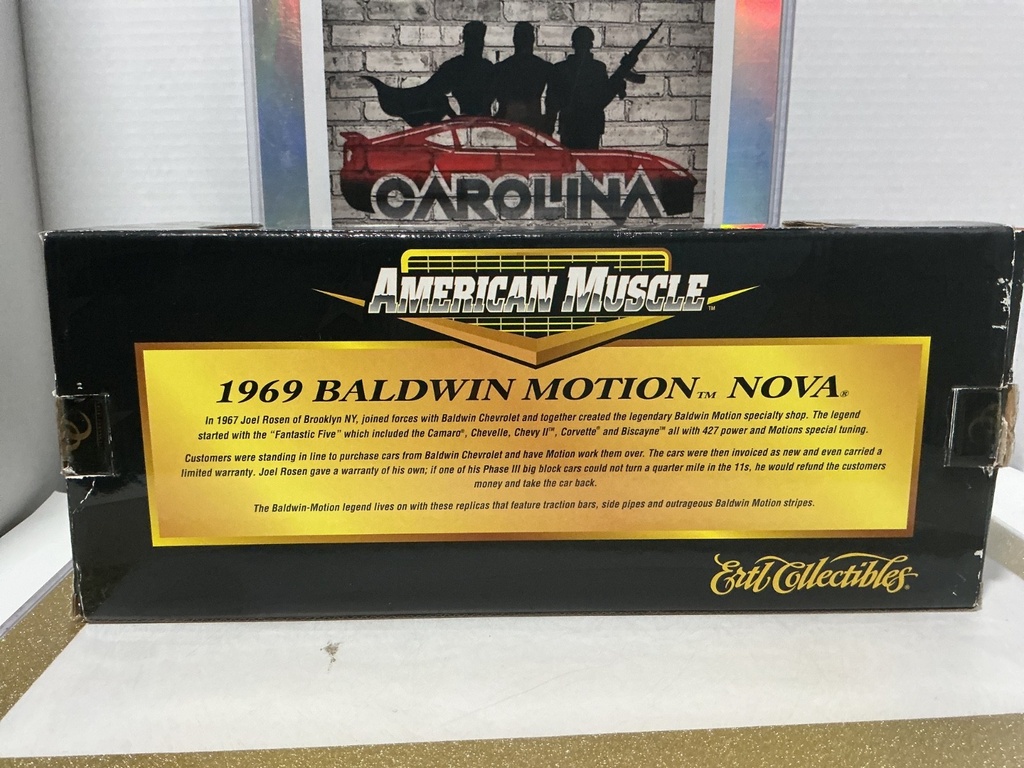 1:18 ERTL AMERICAN MUSCLE 1969 BALDWIN MOTION NOVA GREEN ON BLACK image