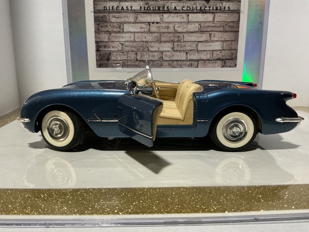 1:18 MIRA 1954 CORVETTE CHEVROLET BLUE ON TAN [SPOTS ON PAINT, CHROME MISSING] image