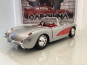 1:18 BURAGO 1957 CHEVROLET CORVETTE SILVER ON RED CONVERTIBLE image