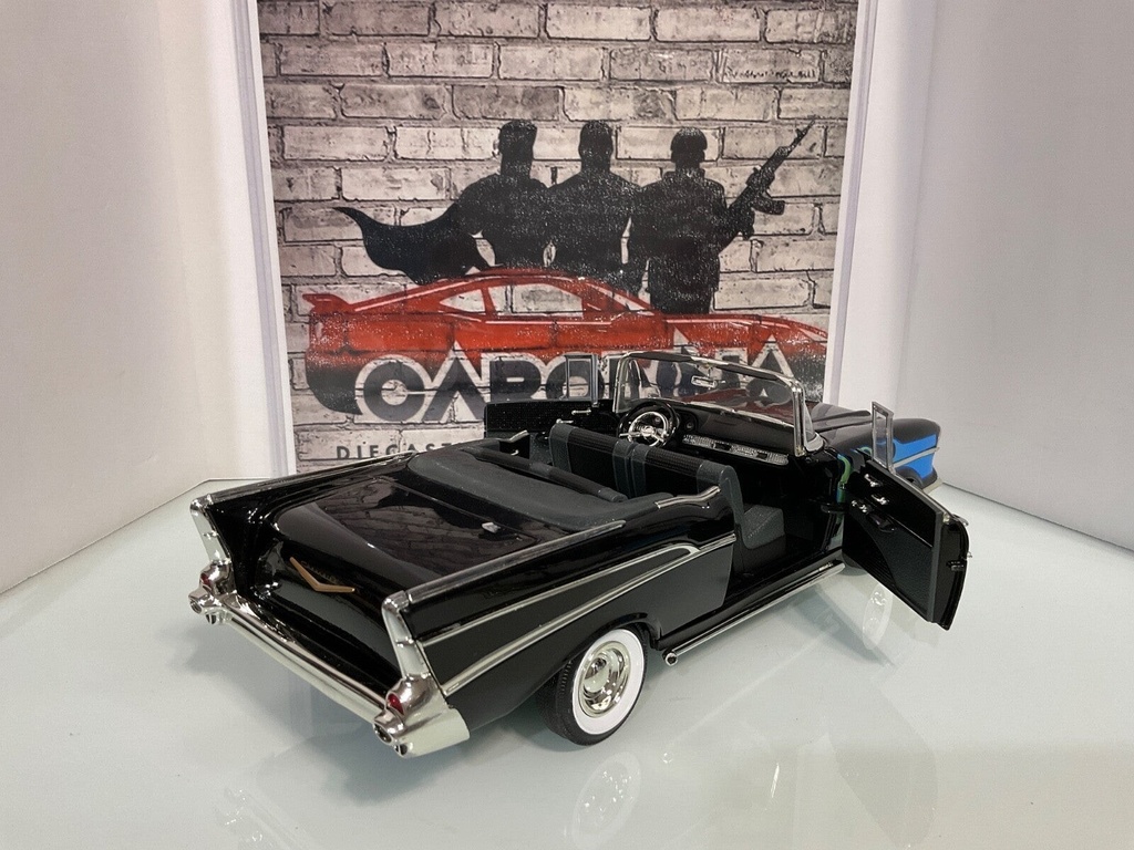 1:18 ERTL 1957 CHEVY BEL AIR CONVERTIBLE BLACK W/FLAMES ON BLACK image