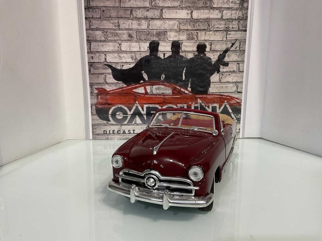 1:18 MIRA 1949 FORD ESCALA *MISSING MIRROR & SPOTS ON CHROME* BURGUNDY ON TAN image