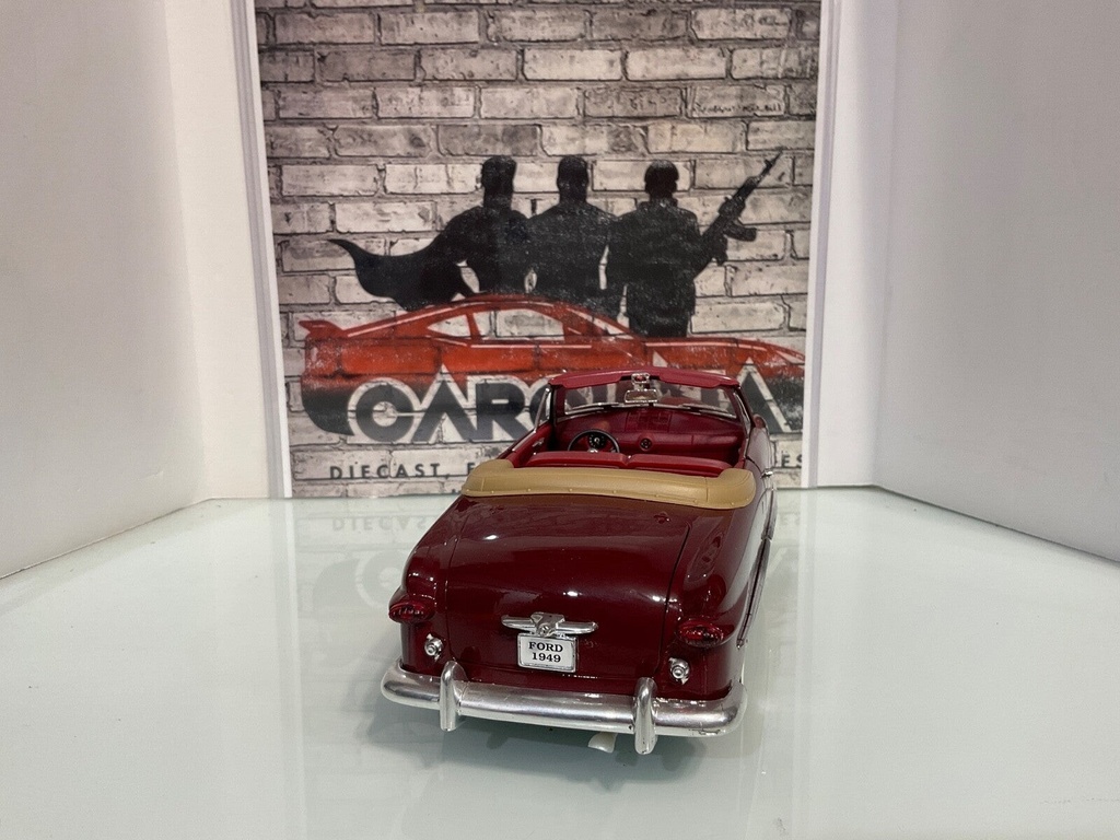 1:18 MIRA 1949 FORD ESCALA *MISSING MIRROR & SPOTS ON CHROME* BURGUNDY ON TAN image