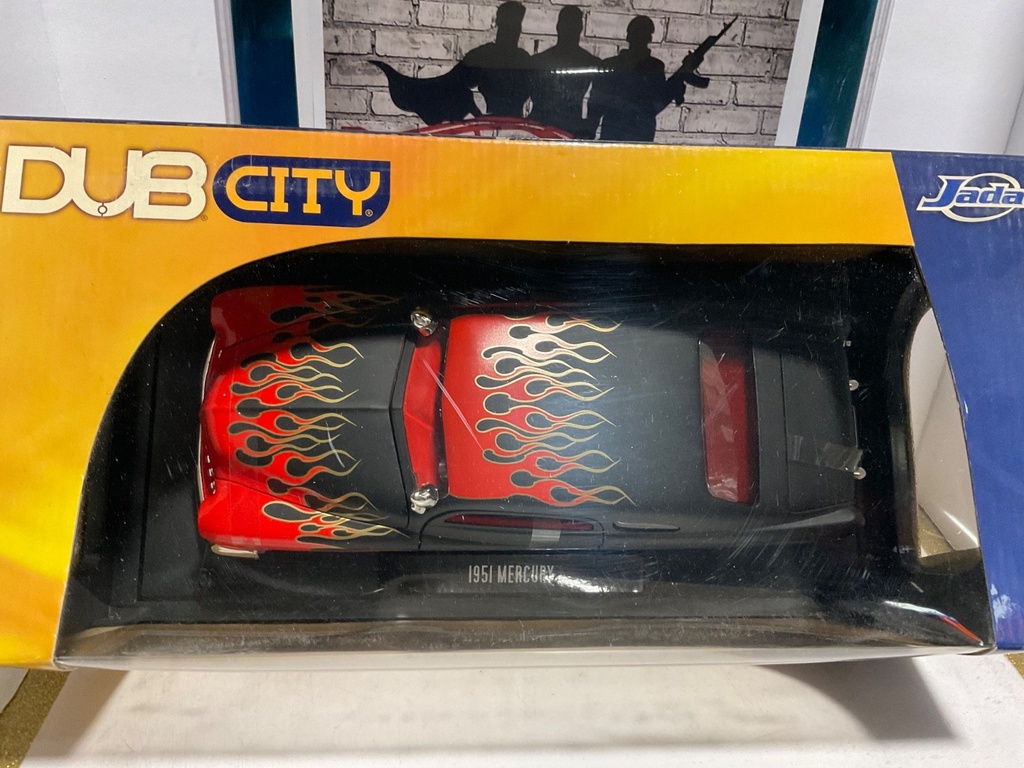 1:18 JADA DUB CITY 1951 MERCURY FLAT BLACK WITH RED FLAMES image