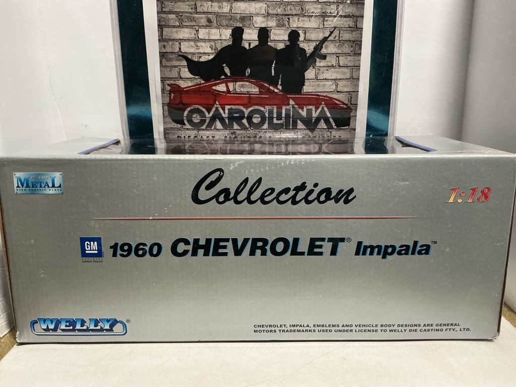 1:18 WELLY - DIECAST METAL - 1960 CHEVROLET IMPALA [BLACK/RED] DAMAGED BOX image