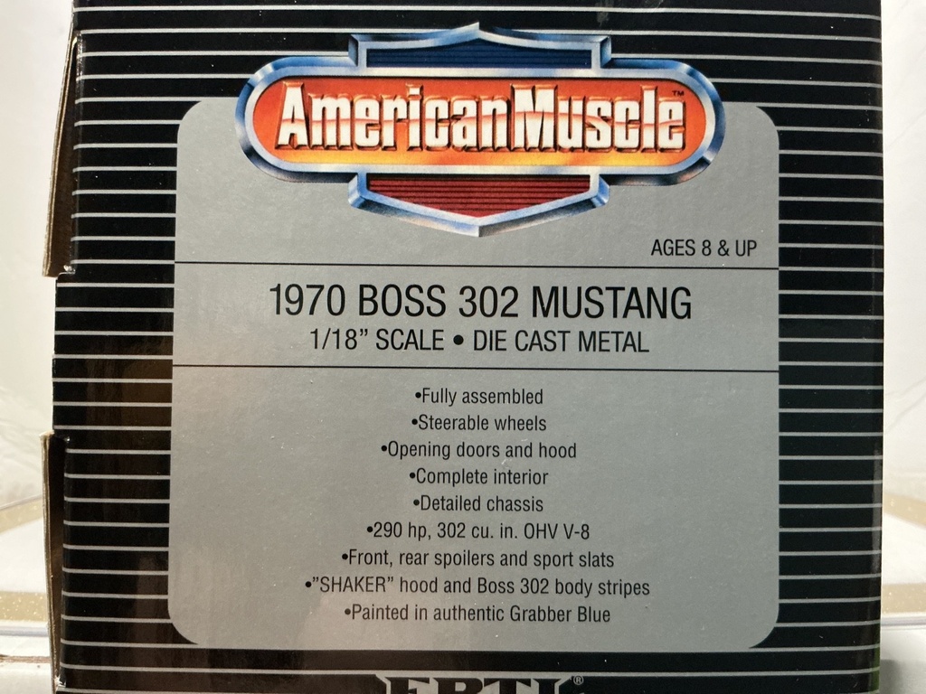 1:18 ERTL  AMERICAN MUSCLE [COLLECTOR COIN/STAND] 1970 BOSS MUSTANG [BLUE/BLACK] image