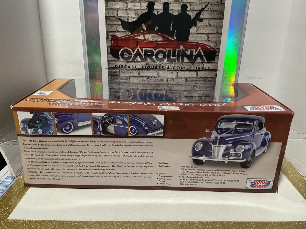 1:18 MOTORMAX TIMELESS CLASSICS - 1940 FORD DELUXE V-8 BLUE ON WHITE image