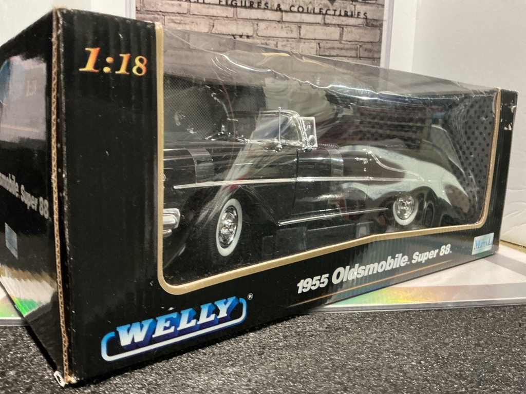 1:18 WELLY 1955 OLDSMOBILE SUPER 88    {BOX DAMAGED  } BLACK  ON BLACK * image