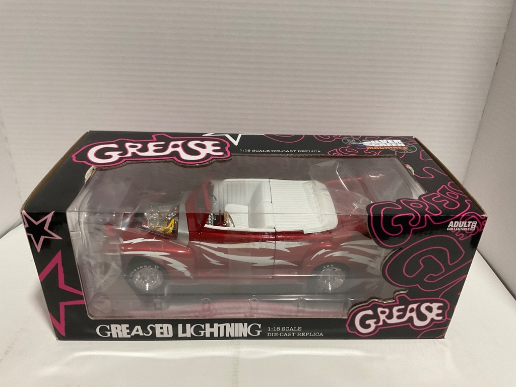 1:18 AUTO WORLD GREASED LIGHTNING RED ON WHITE image