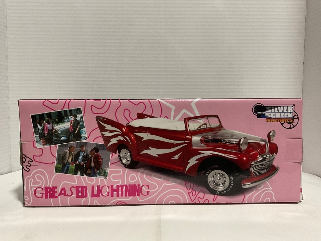 1:18 AUTO WORLD GREASED LIGHTNING RED ON WHITE image