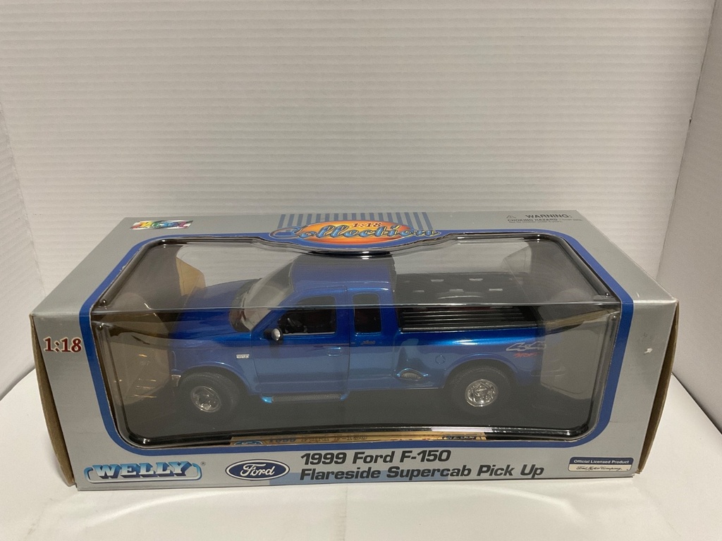 1:18 WELLY 1999 FORD F-150 FLARESIDE SUPERCAB PICK UP BLUE ON BLACK image