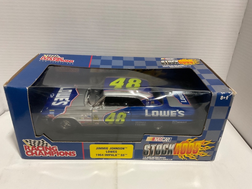 1:18 RACING CHAMPIONS STOCKRODS JIMMIE JOHNSON LOWES 1964 IMPALA SS BLUE/GREY image