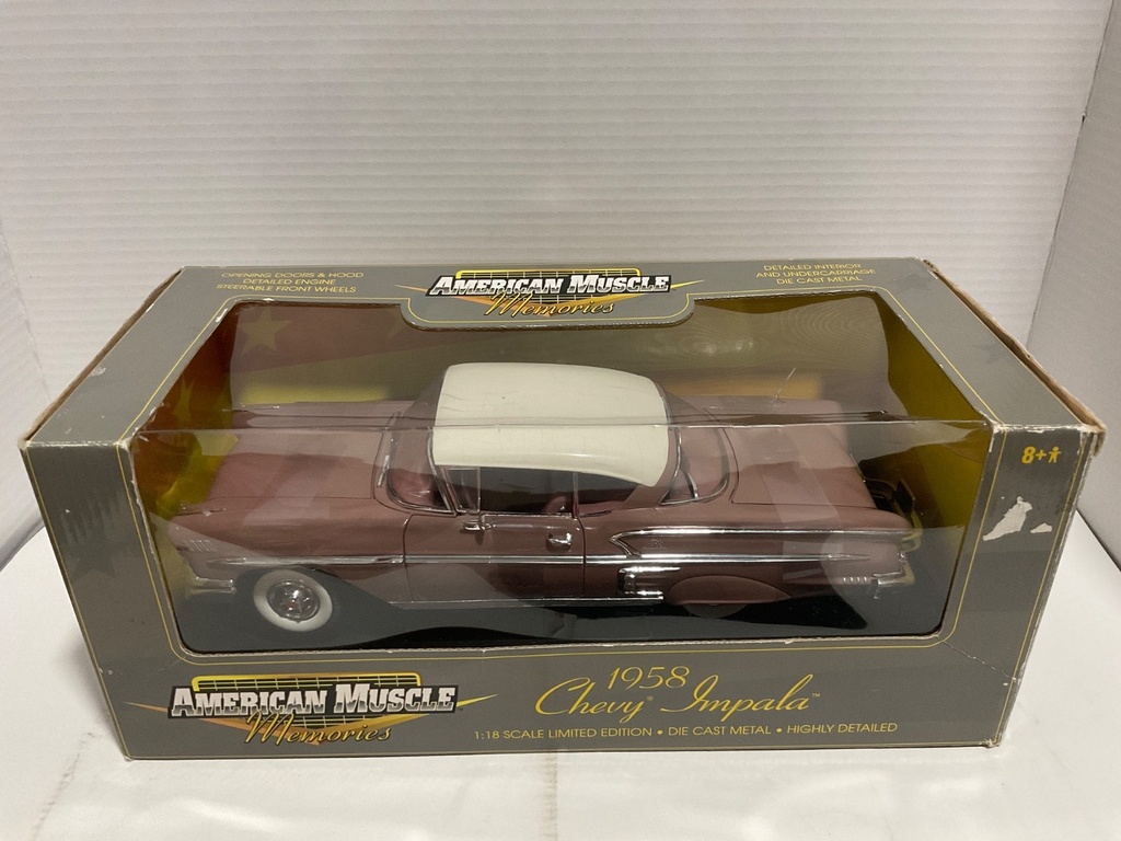 1:18 AMERICAN MUSCLE MEMORIES 1958 CHEVY IMPALA DUSTY ROSE/CREAM image