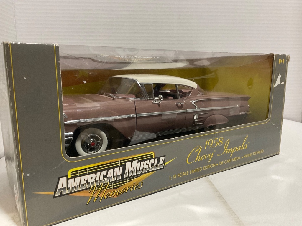 1:18 AMERICAN MUSCLE MEMORIES 1958 CHEVY IMPALA DUSTY ROSE/CREAM image