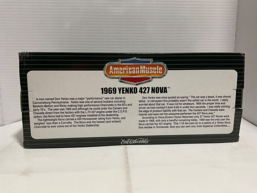 1:18 AMERICAN MUSCLE SUPERCAR COLLECTIBLES 427 YENKO NOVA GREEN/WHITE image