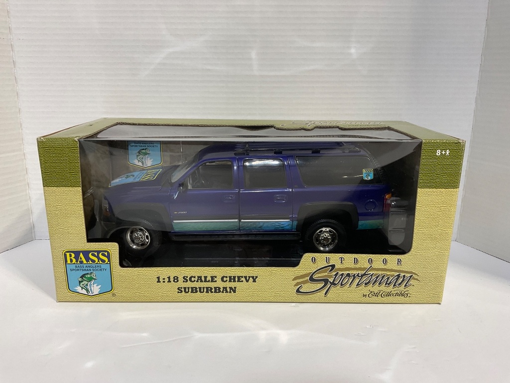 [111861] 1:18 ERTL OUTDOOR SPORTSMAN B.A.S.S. CHEVY SUBURBAN BLUE/PURPLE ON GREY
