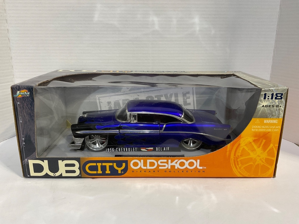 [111875] 1:18 JADA TOYS DUB CITY OLD SKOOL 1956 CHEVROLET BEL AIR BLUE ON GREY