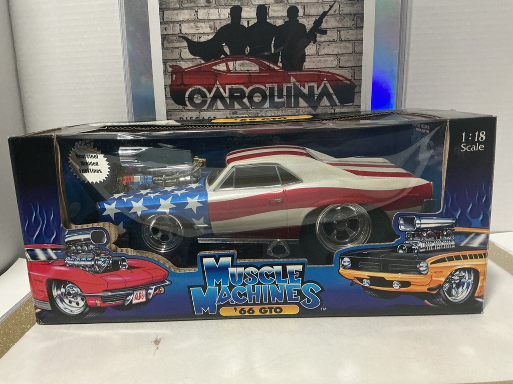 [112206] 1/18: MUSCLE MACHINES RED WHITE AND BLUE ‘66 GTO [WATER DAMAGED BOX]